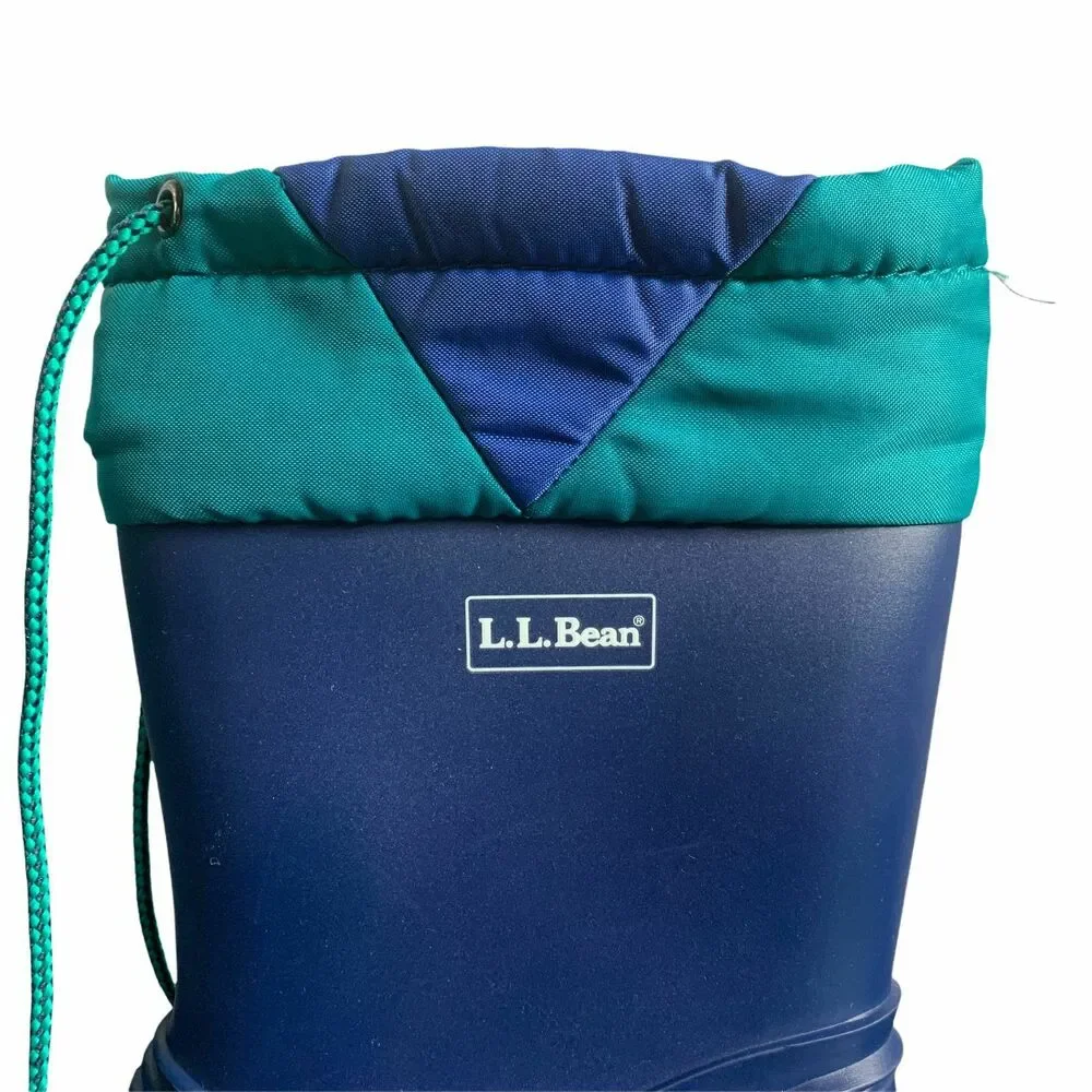 Vintage LL Bean Womens Blue Rubber Insulated Pull On Rain Wellies Boots Size 5 - Picture 9 of 10